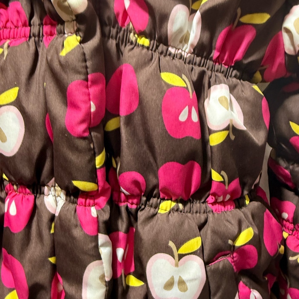 Falls Creek Brown Puffer Coat with Pink and White Apple Print - Picture 2 of 3